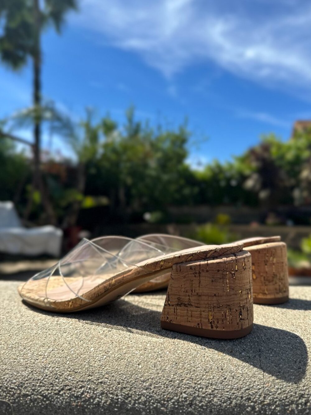NEW🔥 Transparent Clear Open Toe Cork Low Block Heel Mules Sandals Slip Slide On - Picture 4 of 5
